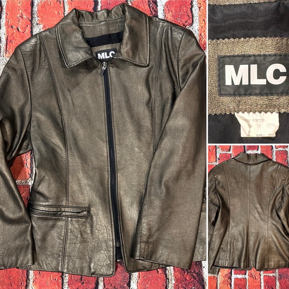MLC LEATHER JACKET WOMENS SIZE 10 VINTAGE NEIMAN MARCUS METALLIC PEWTER COAT